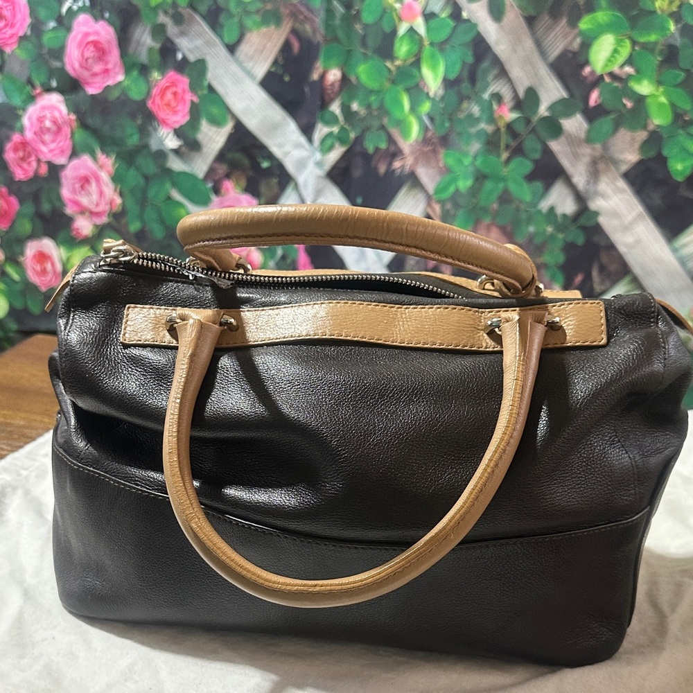 FURLA Two-Tone Leather Satchel Bag - Black & Tan - Picture 3 of 15